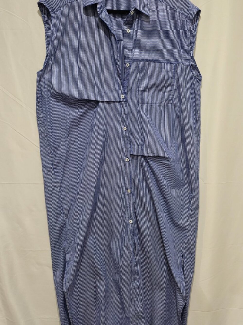 Zara Women's Striped Poplin Shirtdress L Sleeveless Stitching Casual Summer